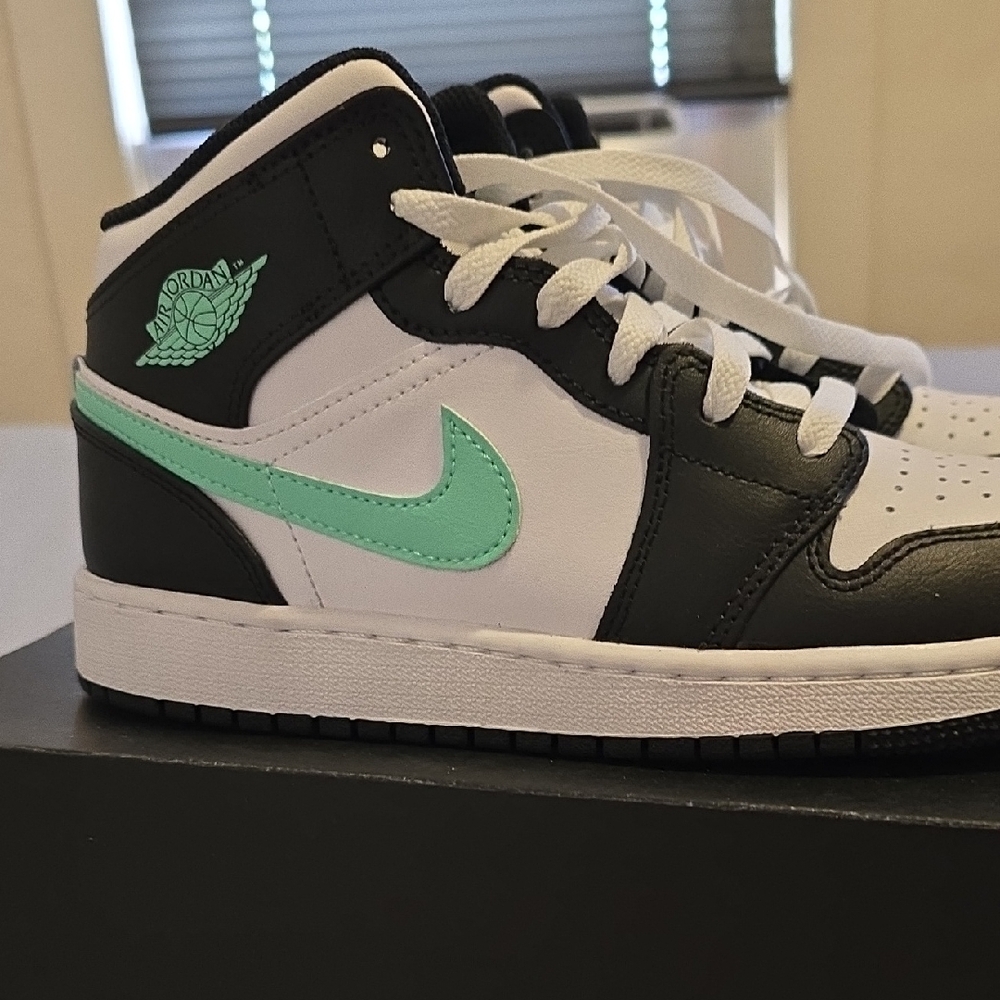 Air Jordan Black and White Nike High Top Sneakers with Mint Accents